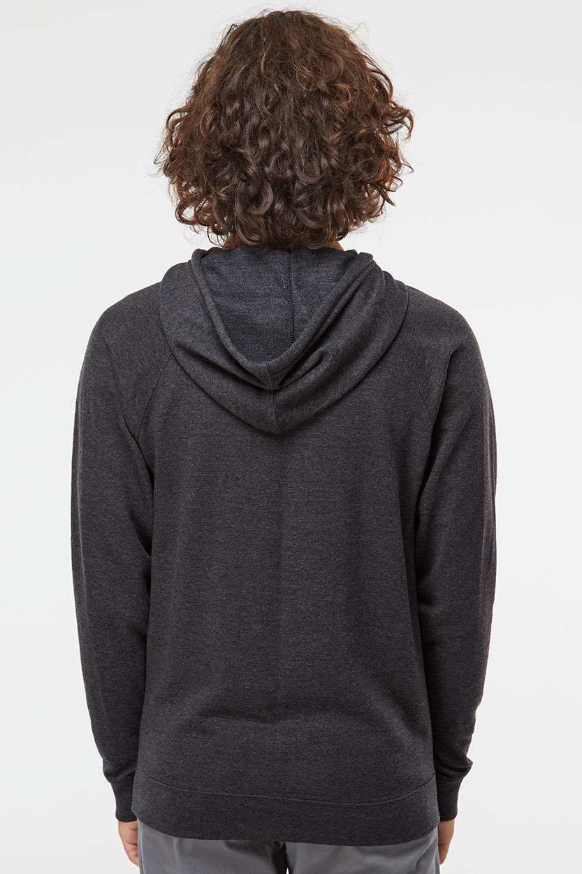 Independent Trading Company SS1000 Mens Icon Loopback Terry Hooded Sweatshirt Hoodie w/ Pouch Pocket Heather Charcoal Grey Model Back