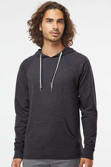 Independent Trading Company SS1000 Mens Icon Loopback Terry Hooded Sweatshirt Hoodie w/ Pouch Pocket Heather Charcoal Grey Model Front