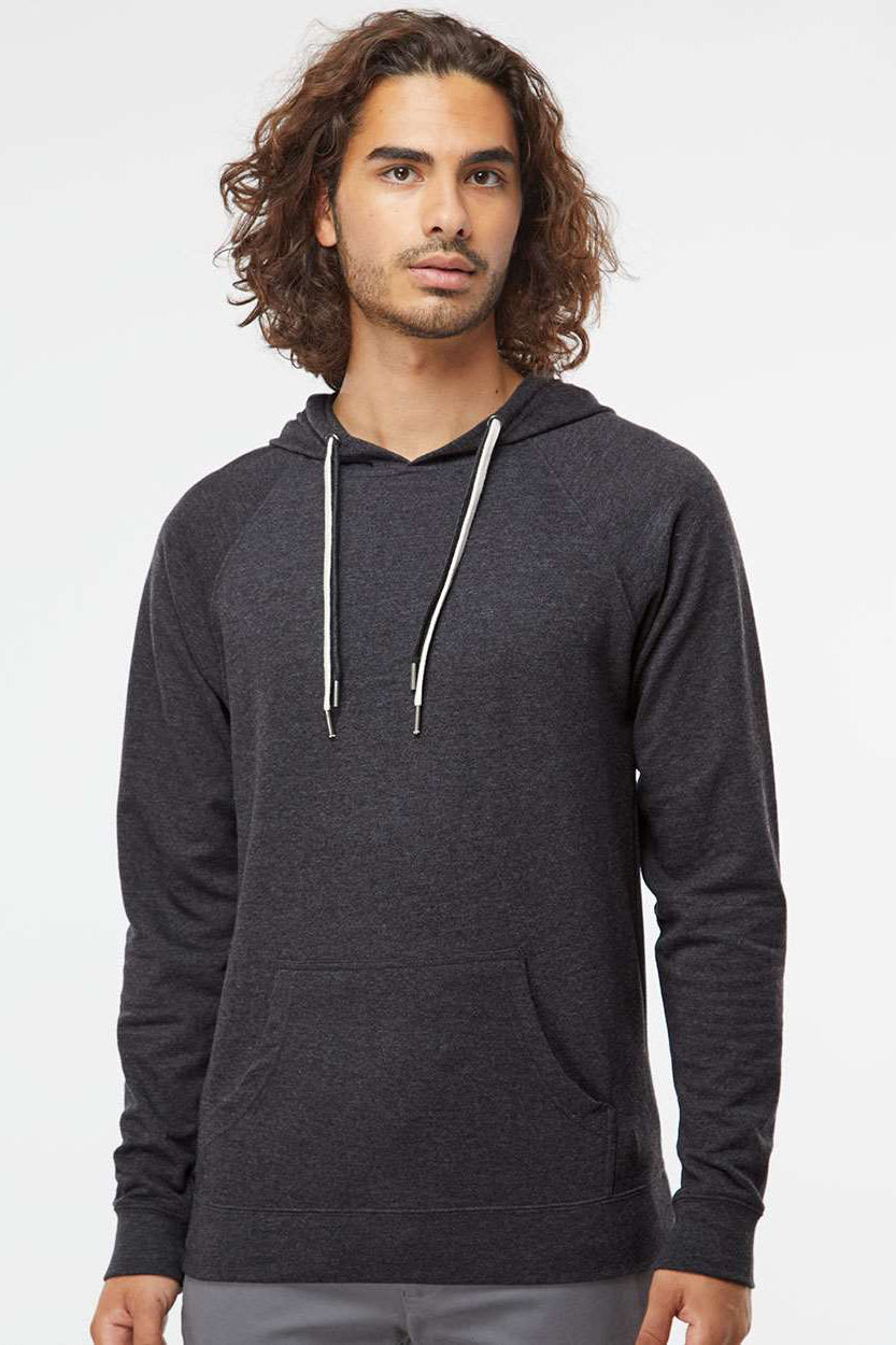Independent Trading Company SS1000 Mens Icon Loopback Terry Hooded Sweatshirt Hoodie w/ Pouch Pocket Heather Charcoal Grey Model Front