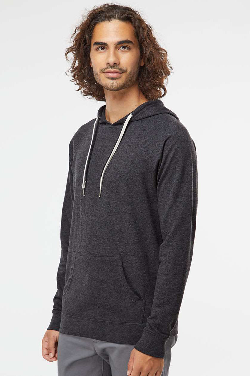 Independent Trading Company SS1000 Mens Icon Loopback Terry Hooded Sweatshirt Hoodie w/ Pouch Pocket Heather Charcoal Grey Model Side