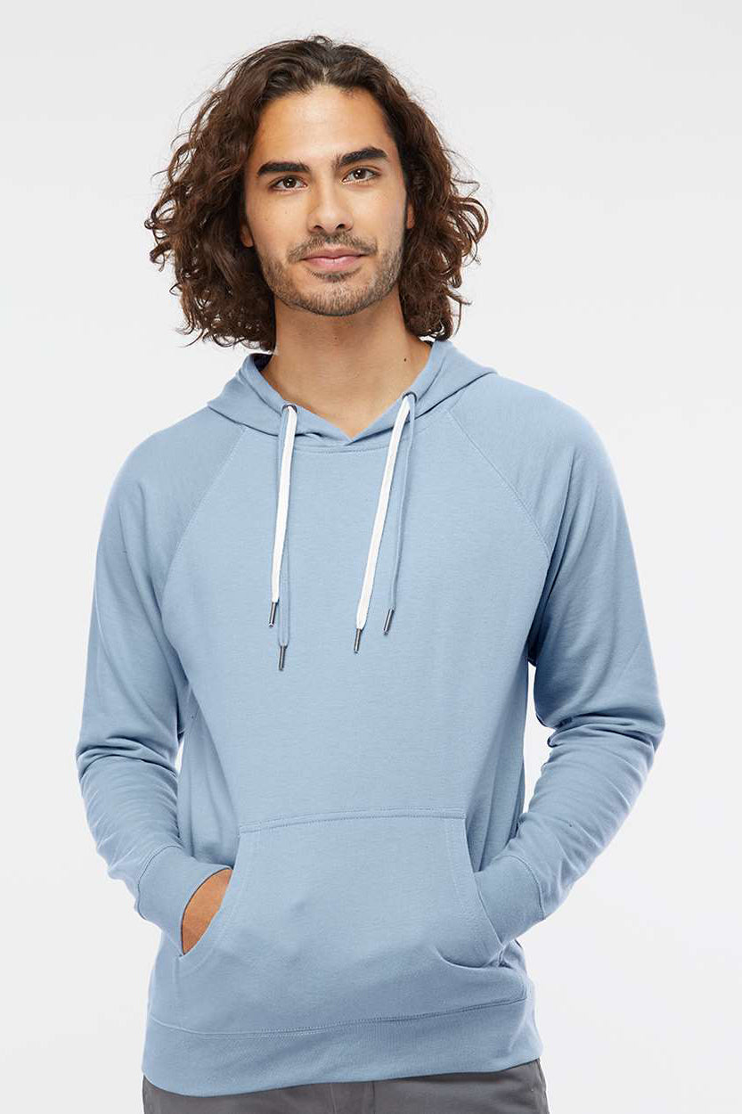 Independent Trading Company SS1000 Mens Icon Loopback Terry Hooded Sweatshirt Hoodie w/ Pouch Pocket Misty Blue Model Front