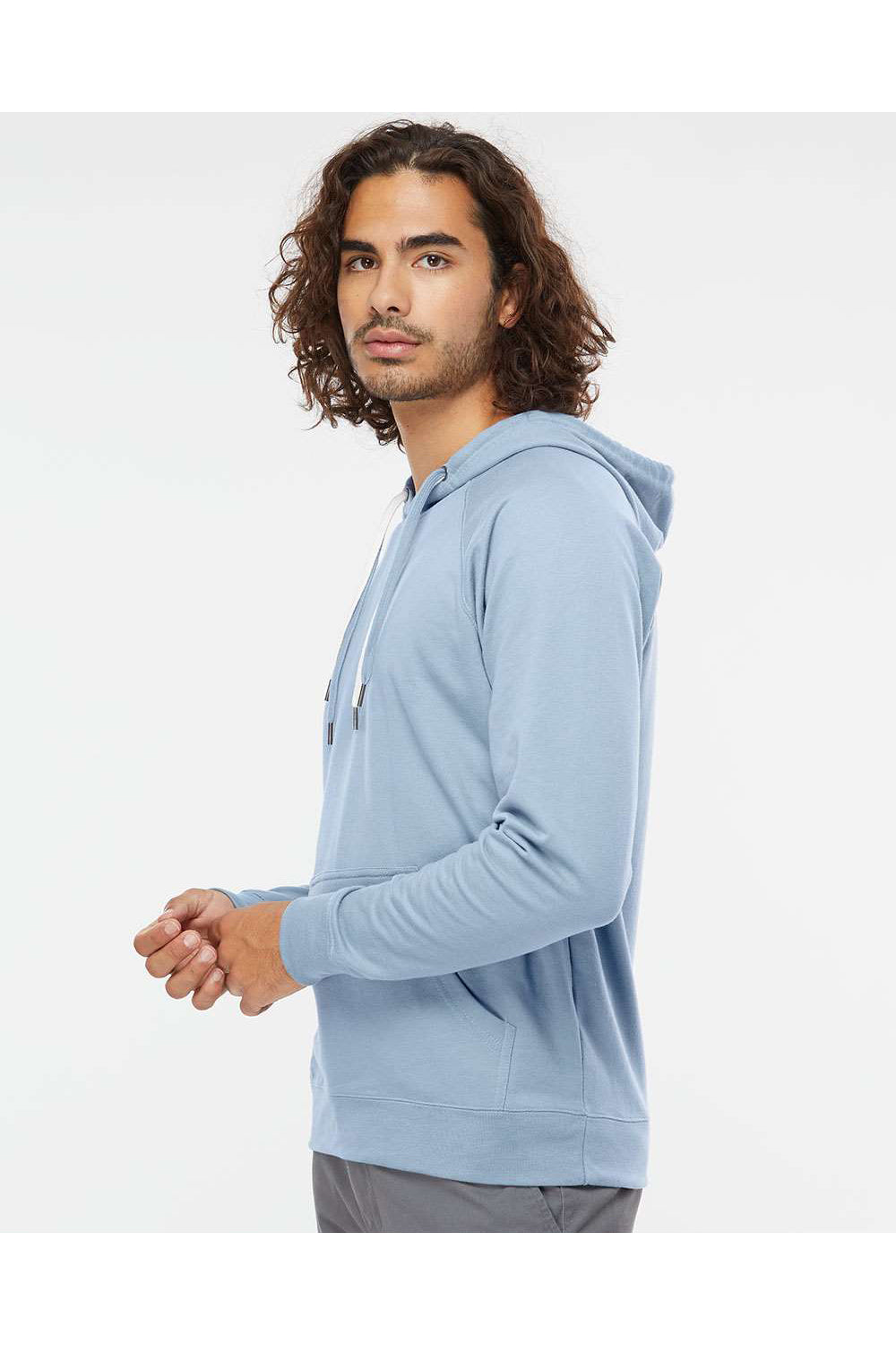 Independent Trading Co. SS1000 Mens Icon Loopback Terry Hooded Sweatshirt Hoodie Misty Blue Model Side