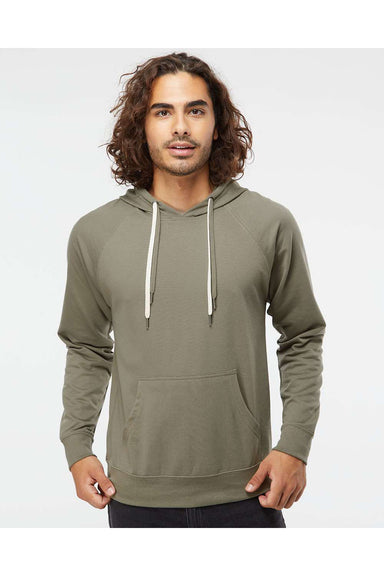 Independent Trading Co. SS1000 Mens Icon Loopback Terry Hooded Sweatshirt Hoodie Olive Green Model Front