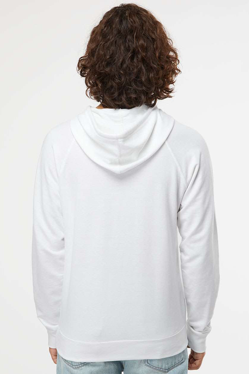 Independent Trading Company SS1000 Mens Icon Loopback Terry Hooded Sweatshirt Hoodie w/ Pouch Pocket White Model Back