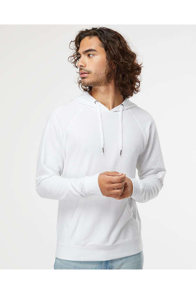 Independent Trading Co. SS1000 Mens Icon Loopback Terry Hooded Sweatshirt Hoodie White Model Front
