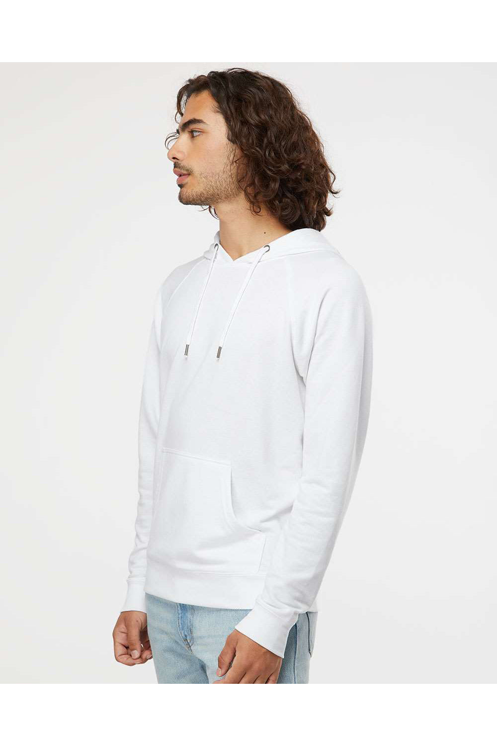 Independent Trading Co. SS1000 Mens Icon Loopback Terry Hooded Sweatshirt Hoodie White Model Side