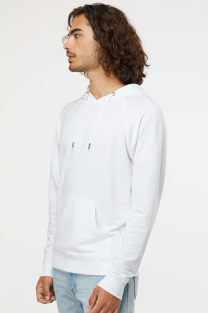 Independent Trading Company SS1000 Mens Icon Loopback Terry Hooded Sweatshirt Hoodie w/ Pouch Pocket White Model Side