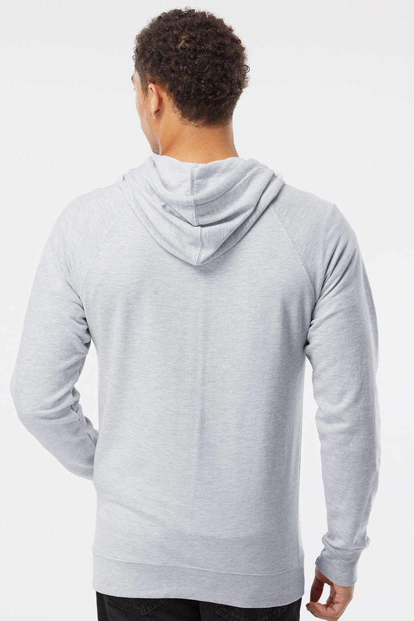 Independent Trading Company SS1000 Mens Icon Loopback Terry Hooded Sweatshirt Hoodie w/ Pouch Pocket Heather Grey Model Back
