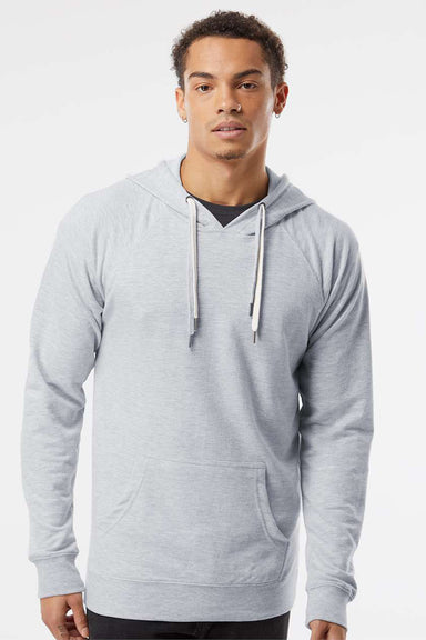 Independent Trading Company SS1000 Mens Icon Loopback Terry Hooded Sweatshirt Hoodie w/ Pouch Pocket Heather Grey Model Front