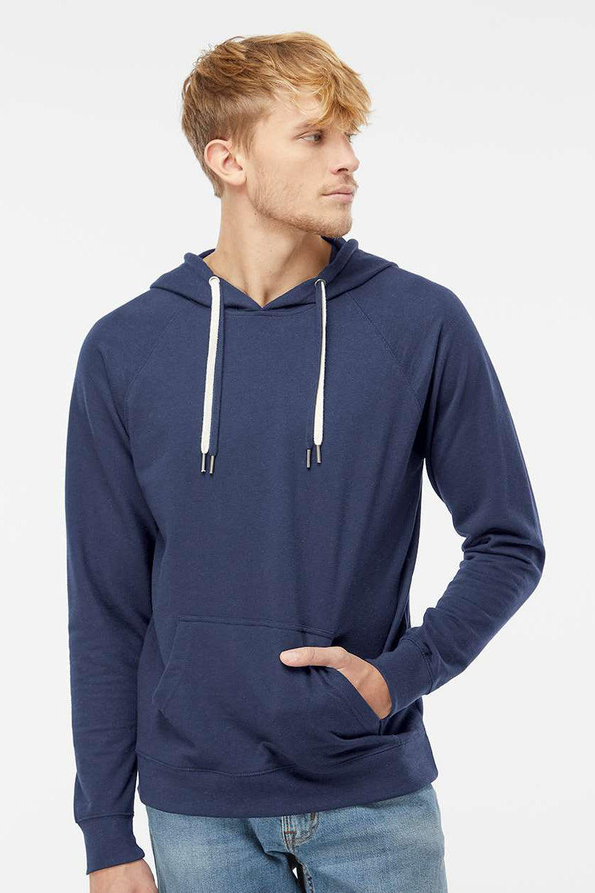 Independent Trading Company SS1000 Mens Icon Loopback Terry Hooded Sweatshirt Hoodie w/ Pouch Pocket Indigo Blue Model Front
