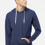 Independent Trading Company Mens Icon Loopback Terry Hooded Sweatshirt Hoodie w/ Pouch Pocket - Indigo Blue