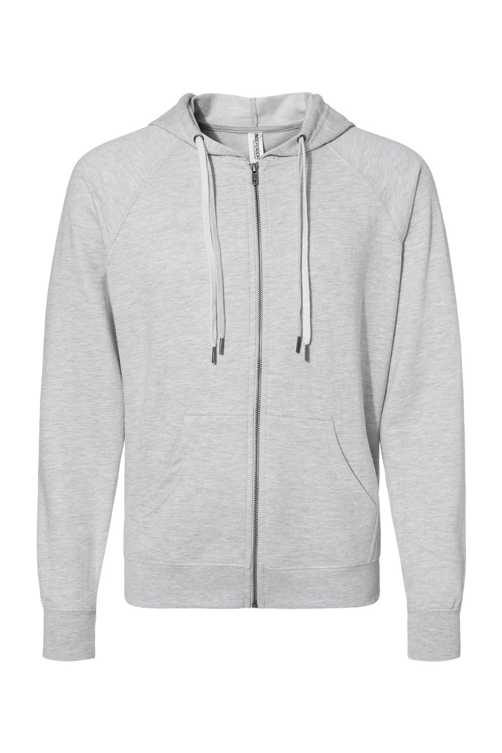 Independent Trading Company SS1000Z Mens Icon Loopback Terry Full Zip Hooded Sweatshirt Hoodie w/ Pockets Heather Grey Flat Front