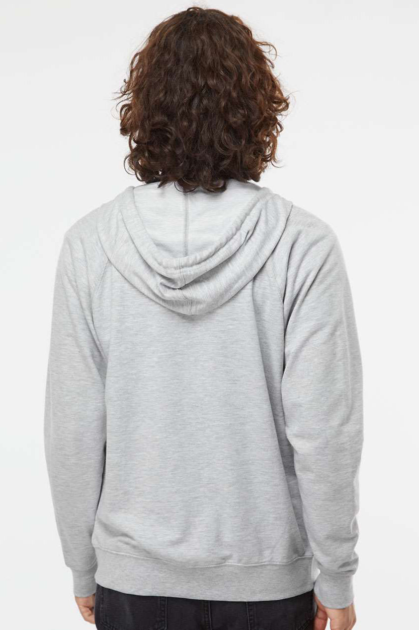 Independent Trading Company SS1000Z Mens Icon Loopback Terry Full Zip Hooded Sweatshirt Hoodie w/ Pockets Heather Grey Model Back