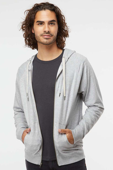 Independent Trading Company SS1000Z Mens Icon Loopback Terry Full Zip Hooded Sweatshirt Hoodie w/ Pockets Heather Grey Model Front