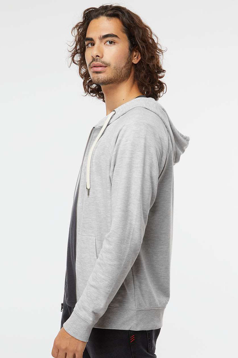Independent Trading Company SS1000Z Mens Icon Loopback Terry Full Zip Hooded Sweatshirt Hoodie w/ Pockets Heather Grey Model Side
