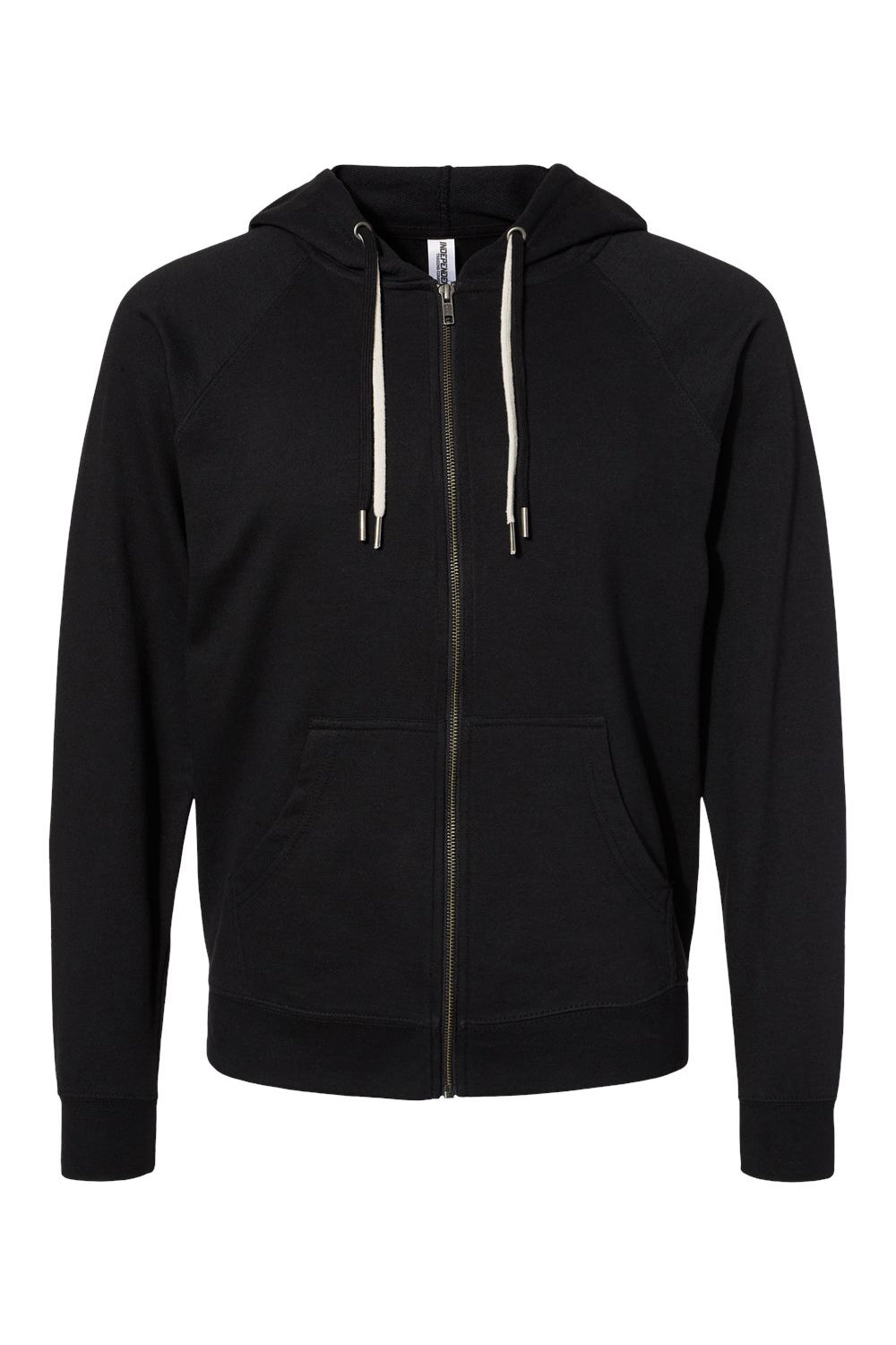 Independent Trading Company SS1000Z Mens Icon Loopback Terry Full Zip Hooded Sweatshirt Hoodie w/ Pockets Black Flat Front