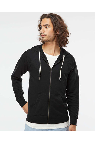 Independent Trading Co. SS1000Z Mens Icon Loopback Terry Full Zip Hooded Sweatshirt Hoodie Black Model Front