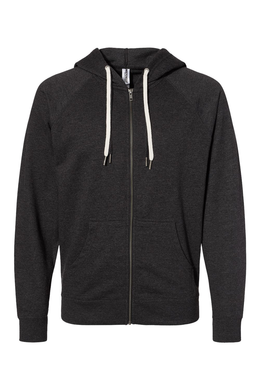 Independent Trading Company SS1000Z Mens Icon Loopback Terry Full Zip Hooded Sweatshirt Hoodie w/ Pockets Heather Charcoal Grey Flat Front