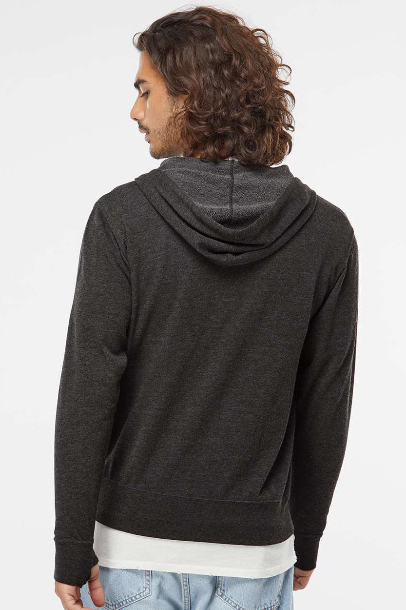 Independent Trading Company SS1000Z Mens Icon Loopback Terry Full Zip Hooded Sweatshirt Hoodie w/ Pockets Heather Charcoal Grey Model Back