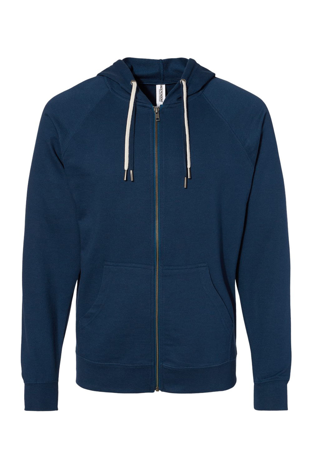Independent Trading Company SS1000Z Mens Icon Loopback Terry Full Zip Hooded Sweatshirt Hoodie w/ Pockets Indigo Blue Flat Front