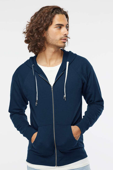 Independent Trading Company SS1000Z Mens Icon Loopback Terry Full Zip Hooded Sweatshirt Hoodie w/ Pockets Indigo Blue Model Front