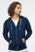 Independent Trading Company SS1000Z Mens Icon Loopback Terry Full Zip Hooded Sweatshirt Hoodie w/ Pockets Indigo Blue Model Front