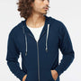 Independent Trading Company Mens Icon Loopback Terry Full Zip Hooded Sweatshirt Hoodie w/ Pockets - Indigo Blue