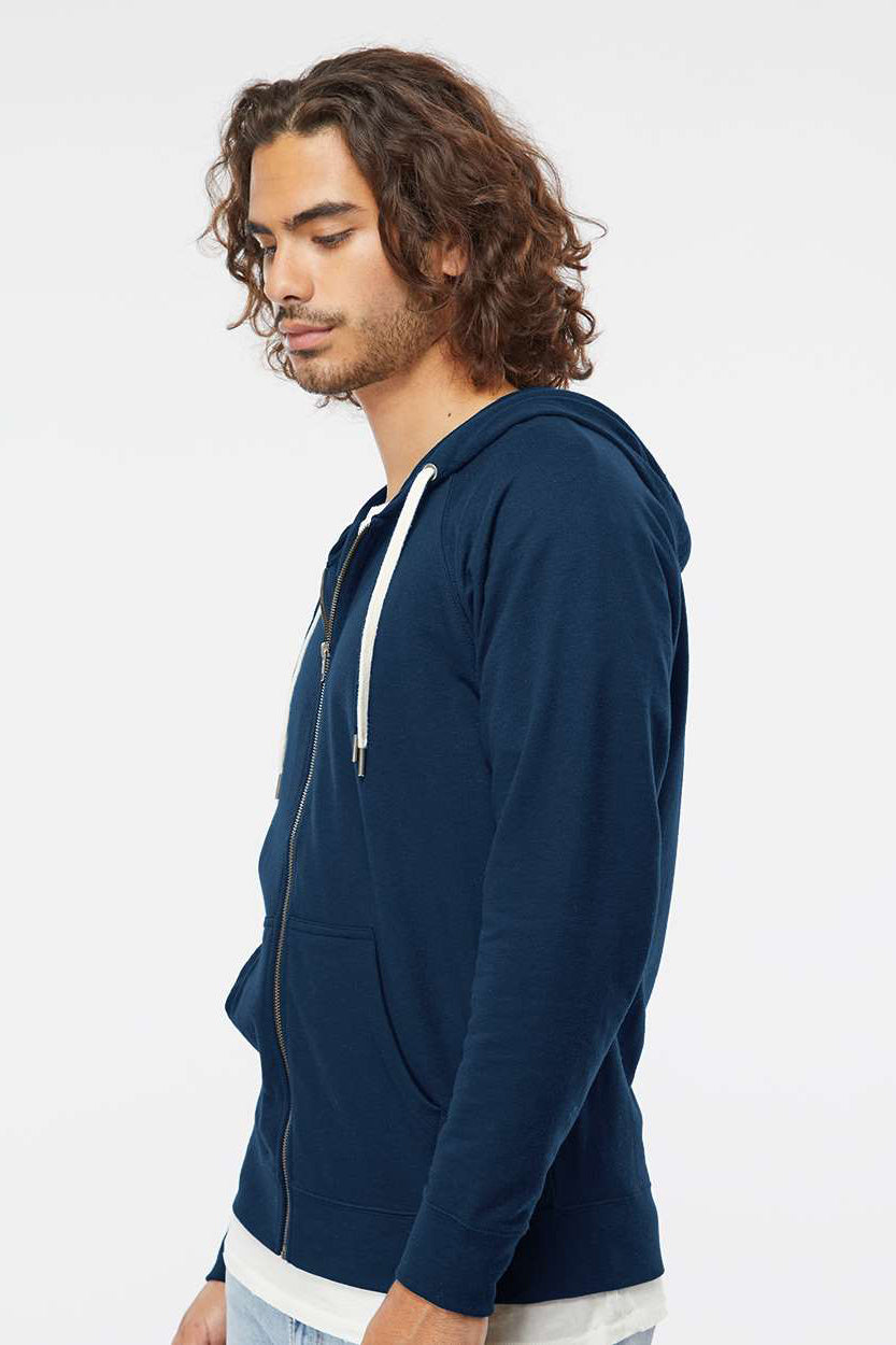 Independent Trading Company SS1000Z Mens Icon Loopback Terry Full Zip Hooded Sweatshirt Hoodie w/ Pockets Indigo Blue Model Side