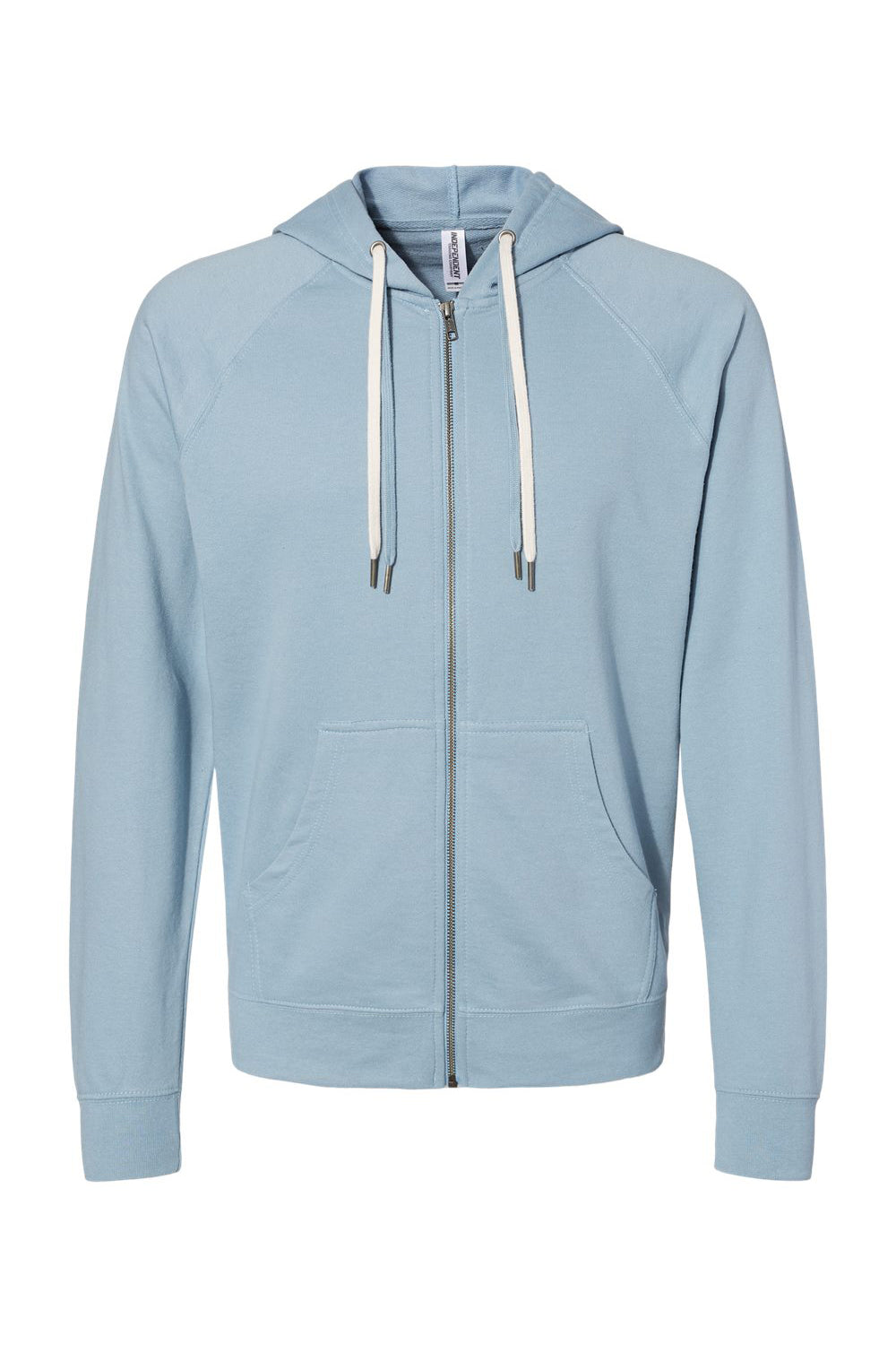 Independent Trading Company SS1000Z Mens Icon Loopback Terry Full Zip Hooded Sweatshirt Hoodie w/ Pockets Misty Blue Flat Front