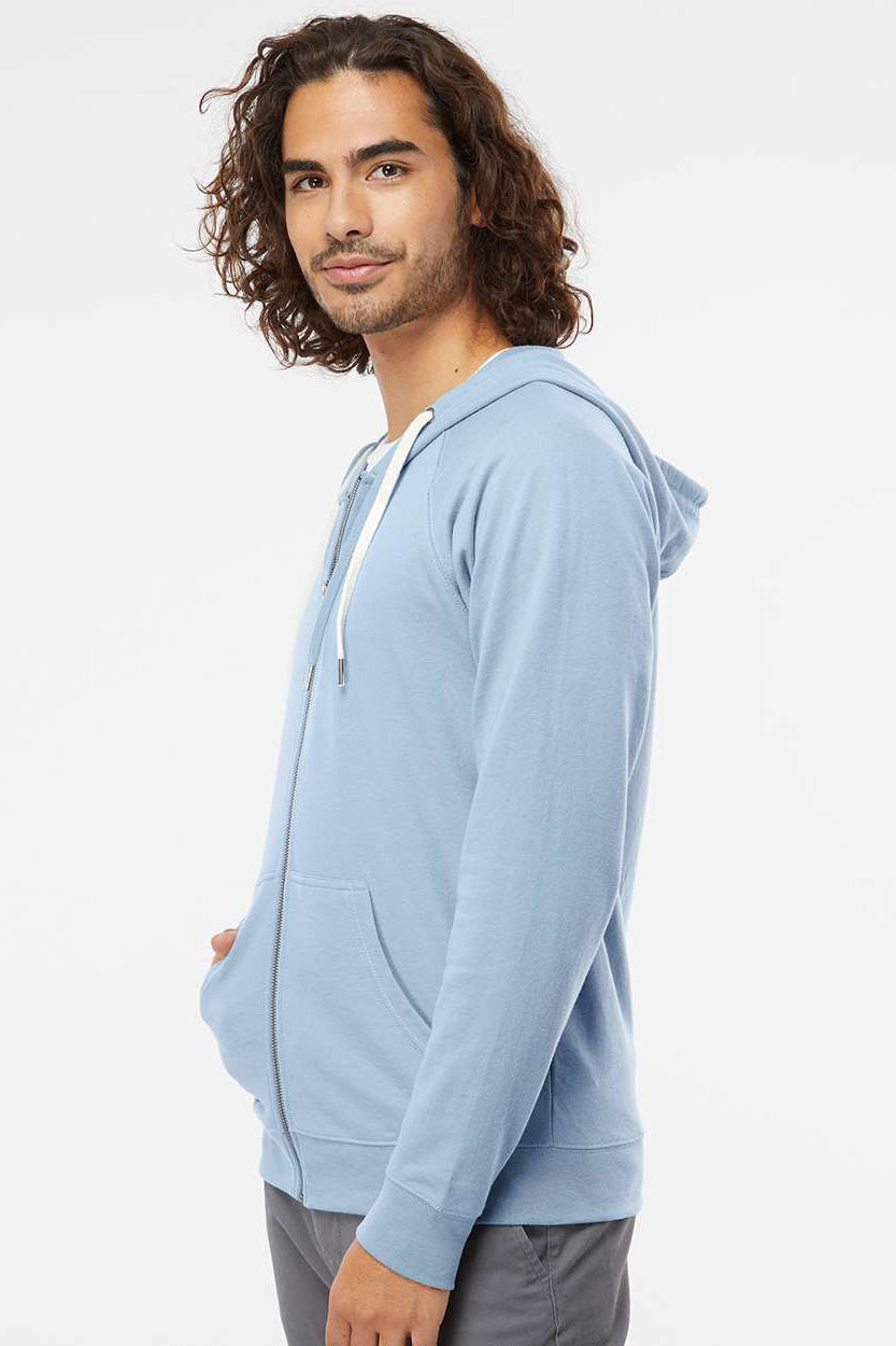 Independent Trading Company SS1000Z Mens Icon Loopback Terry Full Zip Hooded Sweatshirt Hoodie w/ Pockets Misty Blue Model Side