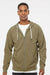 Independent Trading Company SS1000Z Mens Icon Loopback Terry Full Zip Hooded Sweatshirt Hoodie w/ Pockets Olive Green Model Front