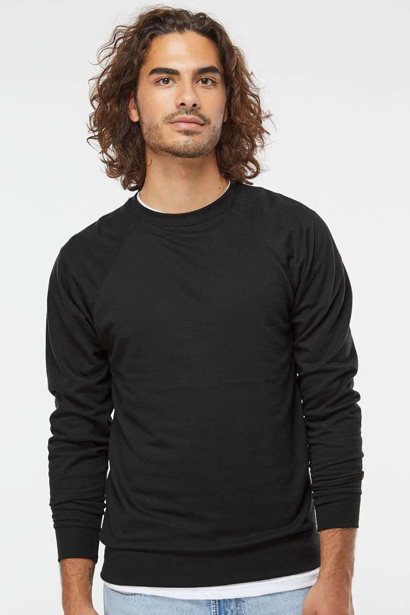 Independent Trading Company SS1000C Mens Icon Loopback Terry Crewneck Sweatshirt Black Model Front