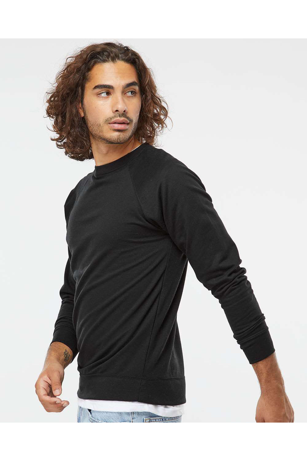 Independent Trading Co. SS1000C Mens Icon Loopback Terry Crewneck Sweatshirt Black Model Side