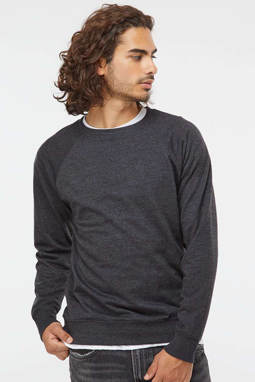 Independent Trading Company SS1000C Mens Icon Loopback Terry Crewneck Sweatshirt Heather Charcoal Grey Model Front