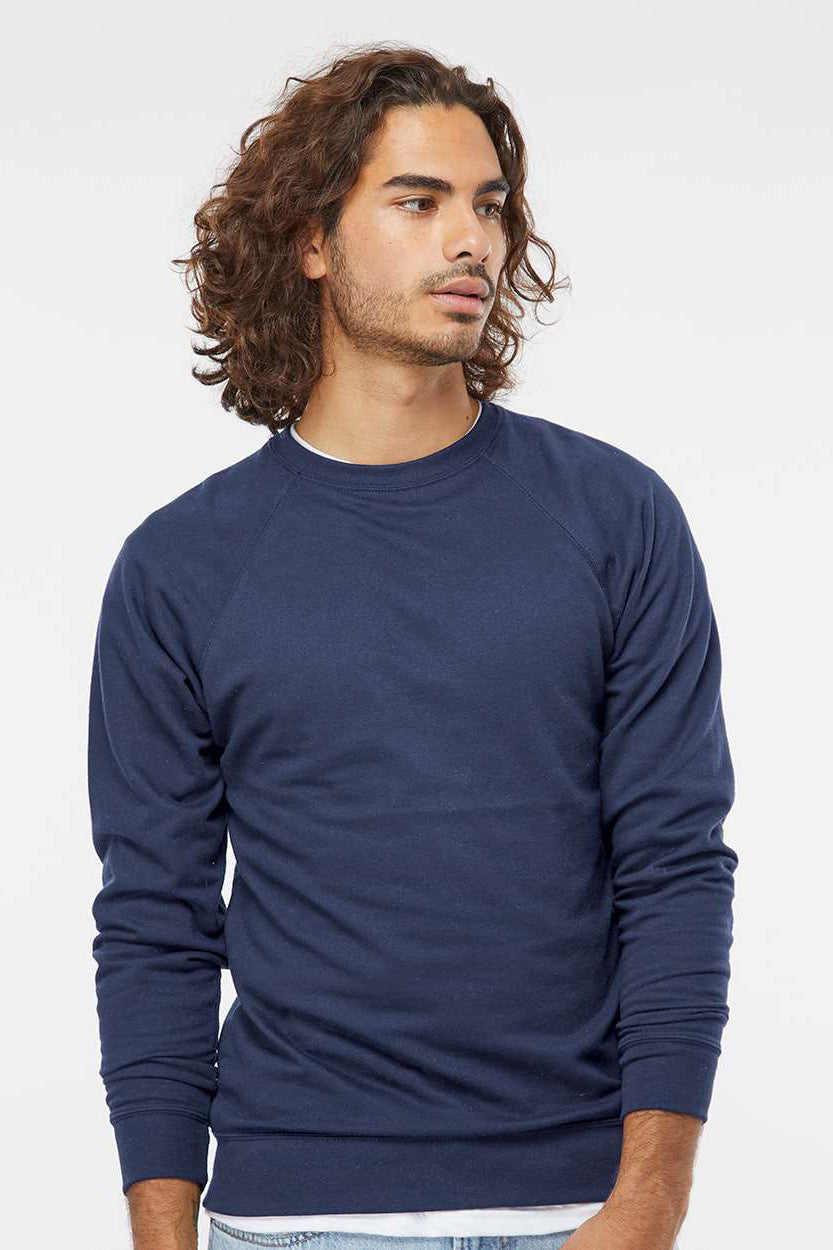 Independent Trading Company SS1000C Mens Icon Loopback Terry Crewneck Sweatshirt Indigo Blue Model Front