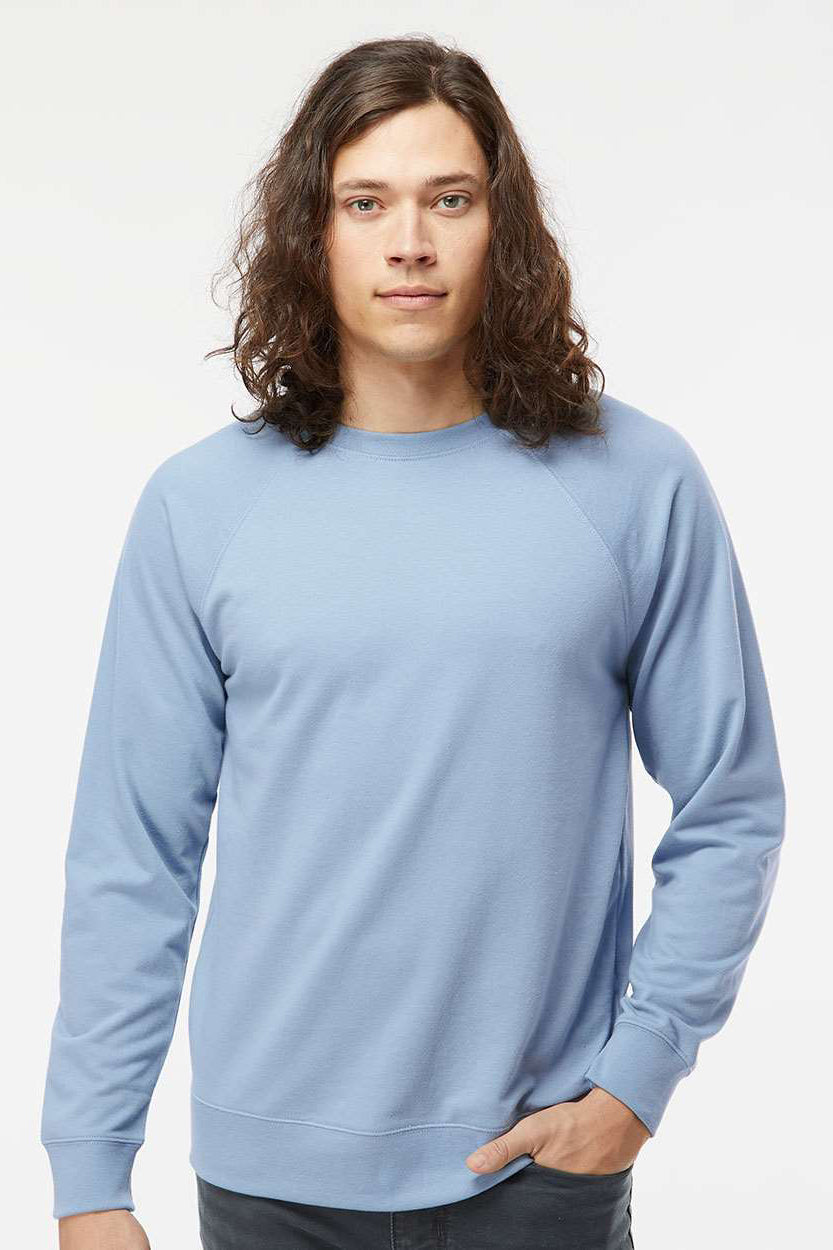 Independent Trading Company SS1000C Mens Icon Loopback Terry Crewneck Sweatshirt Misty Blue Model Front