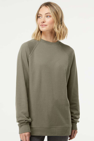 Independent Trading Company SS1000C Mens Icon Loopback Terry Crewneck Sweatshirt Olive Green Model Front