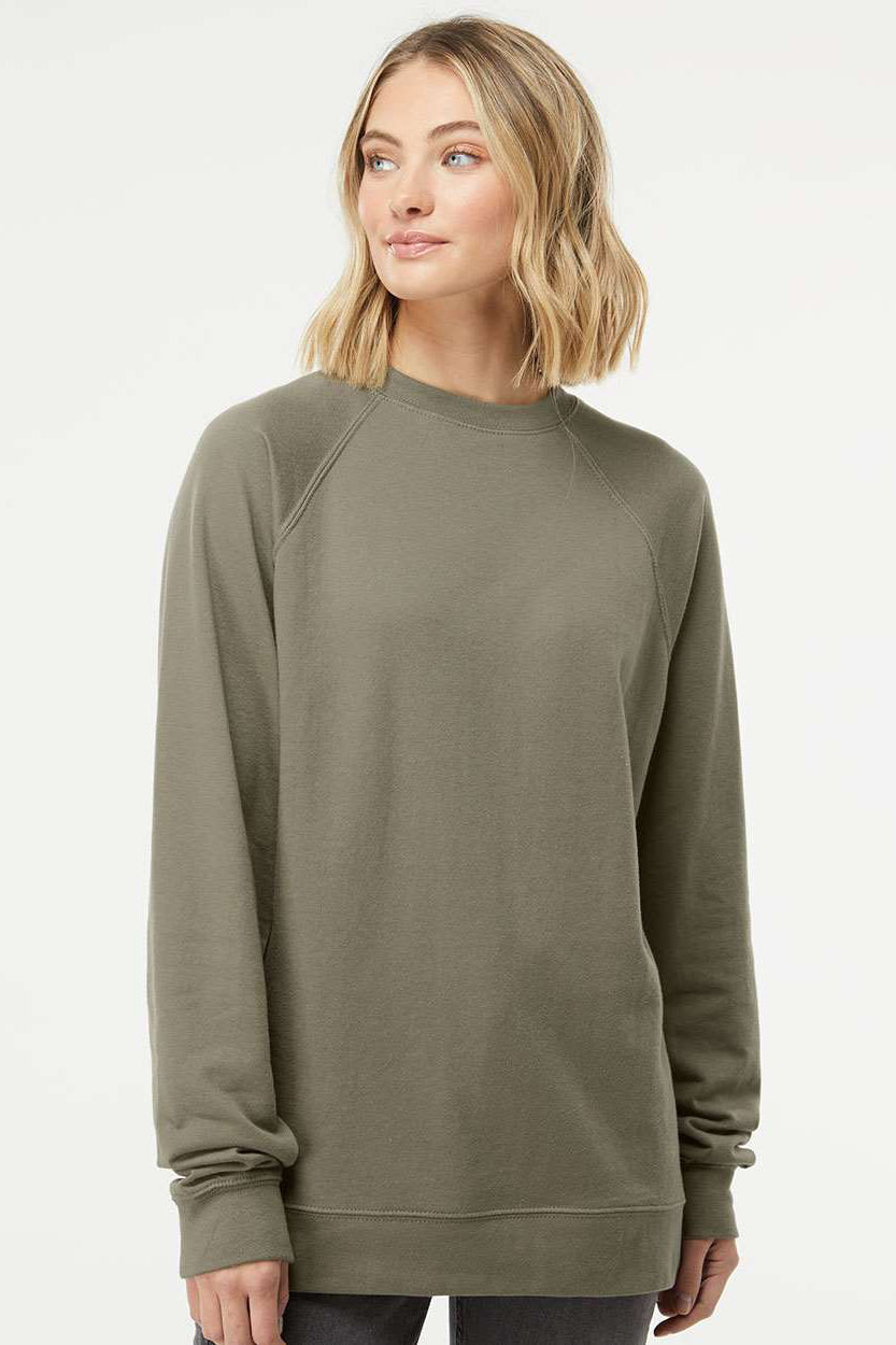 Independent Trading Company SS1000C Mens Icon Loopback Terry Crewneck Sweatshirt Olive Green Model Front