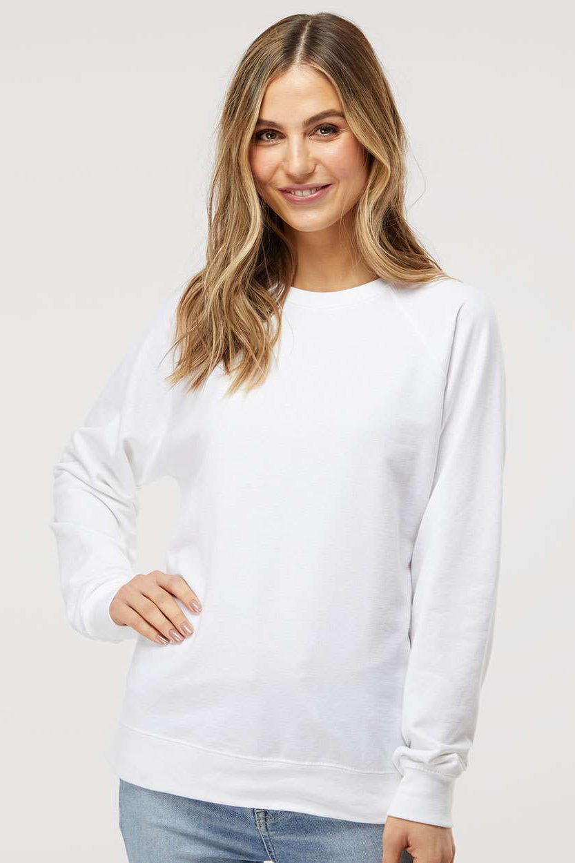 Independent Trading Company SS1000C Mens Icon Loopback Terry Crewneck Sweatshirt White Model Front