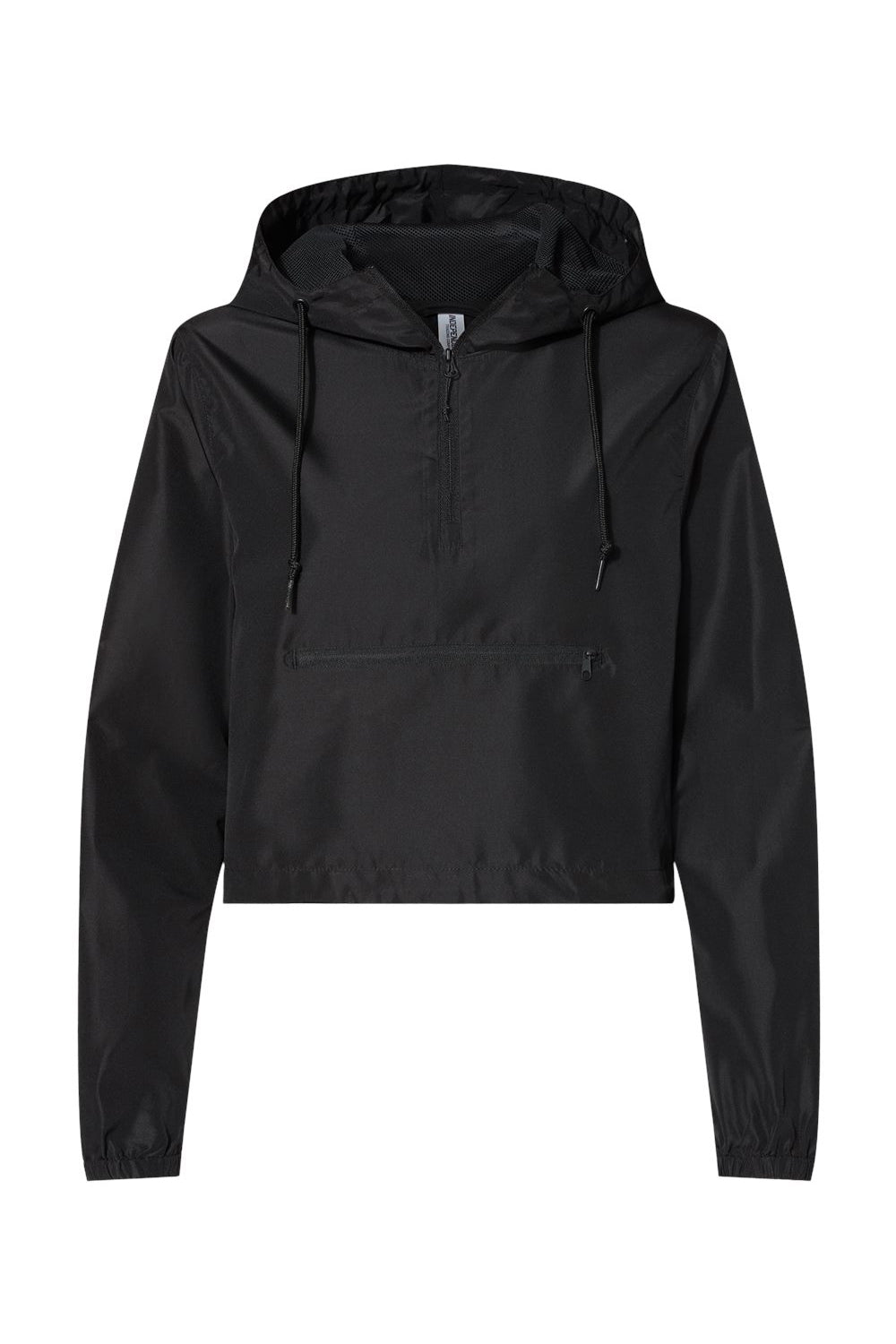 Independent Trading Company EXP64CRP Womens Water Resistant 1/4 Zip Crop Hooded Windbreaker Jacket Black Flat Front