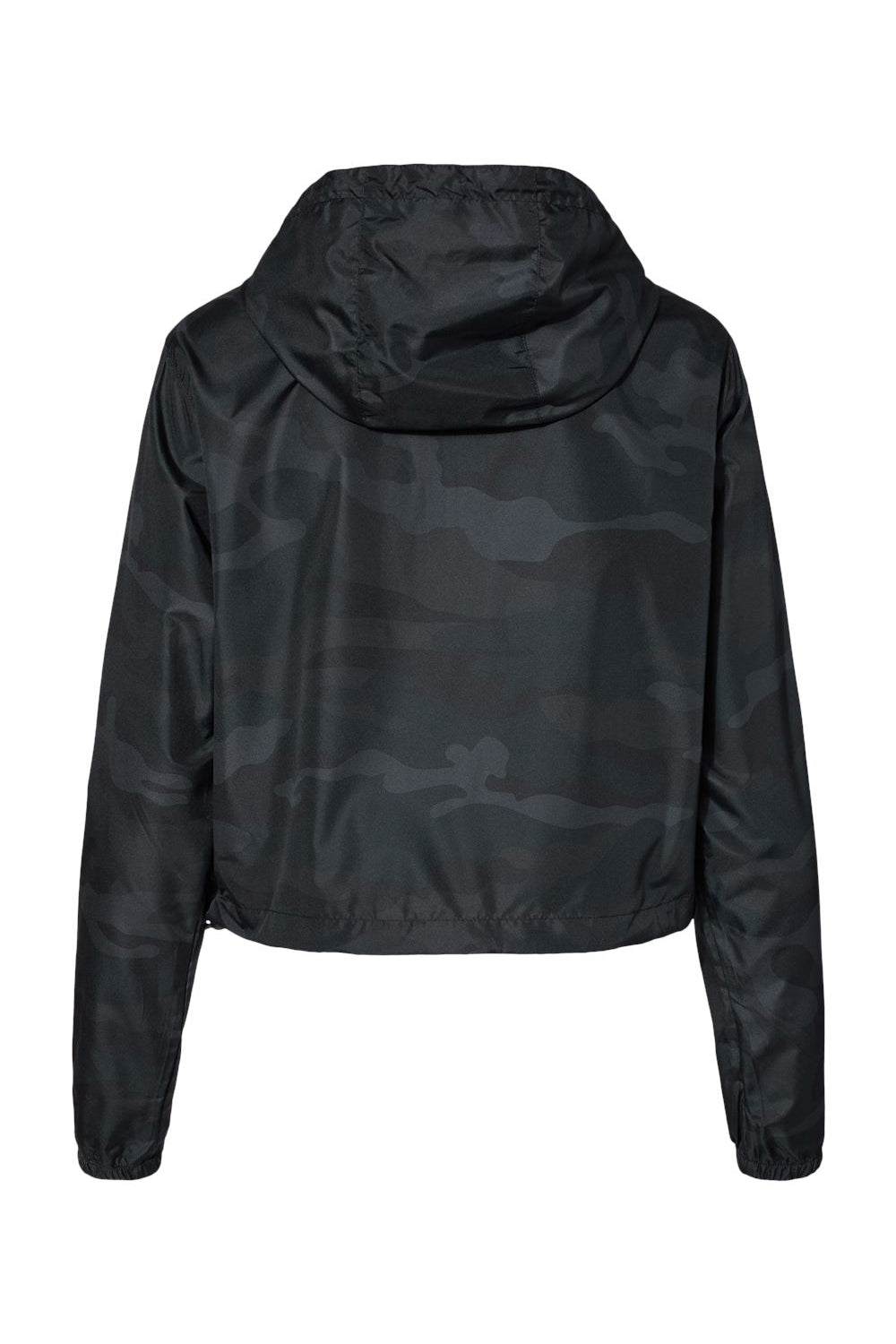 Independent Trading Co. EXP64CRP Womens 1/4 Zip Crop Hooded Windbreaker Jacket Black Camo Flat Back