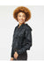 Independent Trading Co. EXP64CRP Womens 1/4 Zip Crop Hooded Windbreaker Jacket Black Camo Model Side