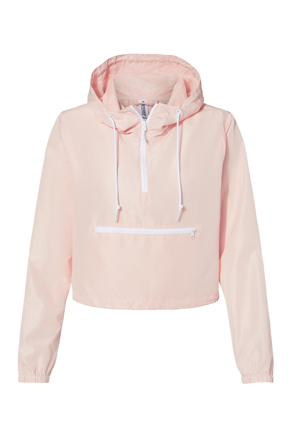 Independent Trading Company EXP64CRP Womens Water Resistant 1/4 Zip Crop Hooded Windbreaker Jacket Blush Pink Flat Front