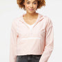 Independent Trading Company Womens Water Resistant 1/4 Zip Crop Hooded Windbreaker Jacket - Blush Pink