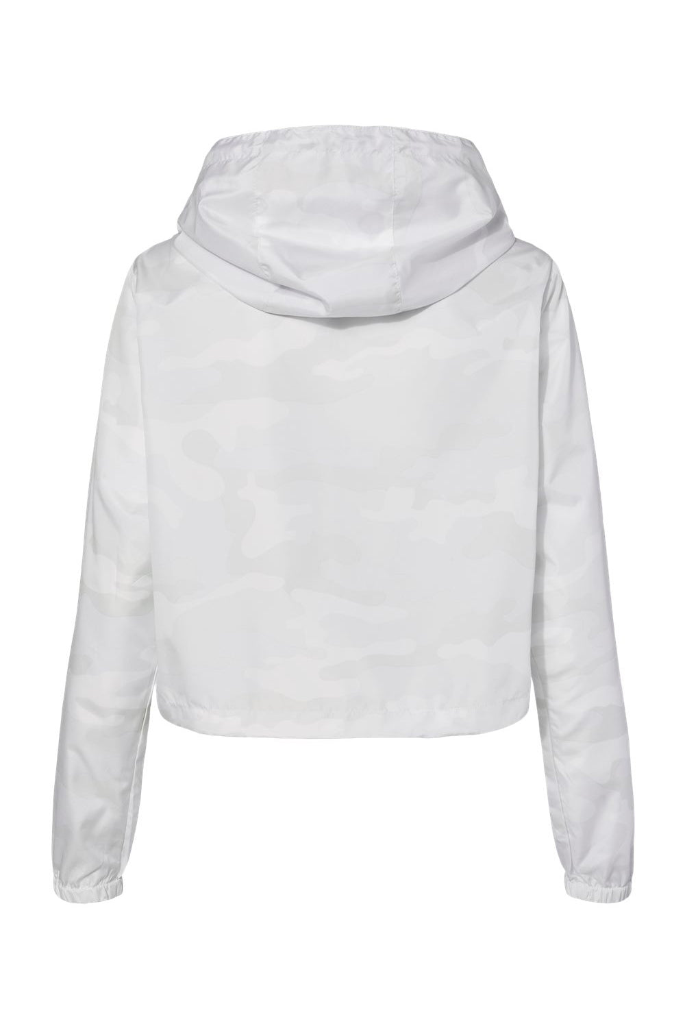 Independent Trading Company EXP64CRP Womens Water Resistant 1/4 Zip Crop Hooded Windbreaker Jacket White Camo Flat Back