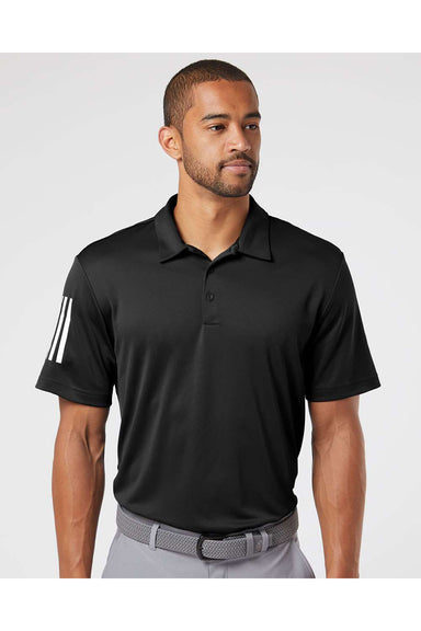 Adidas A480 Mens Floating 3 Stripes Polo Shirt Black/White Model Front