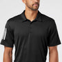 Adidas Mens Floating 3 Stripes UPF 50+ Short Sleeve Polo Shirt - Black - NEW