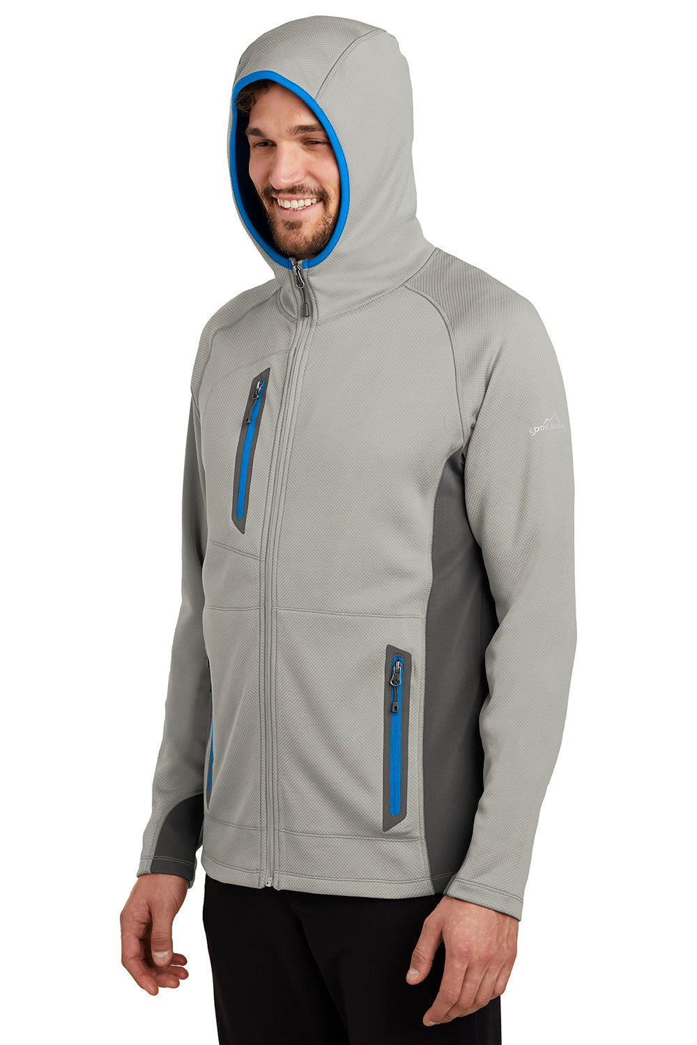 Eddie Bauer EB244 Mens Sport Pill Resistant Fleece Full Zip Hooded Jacket Cloud Grey Model 3Q
