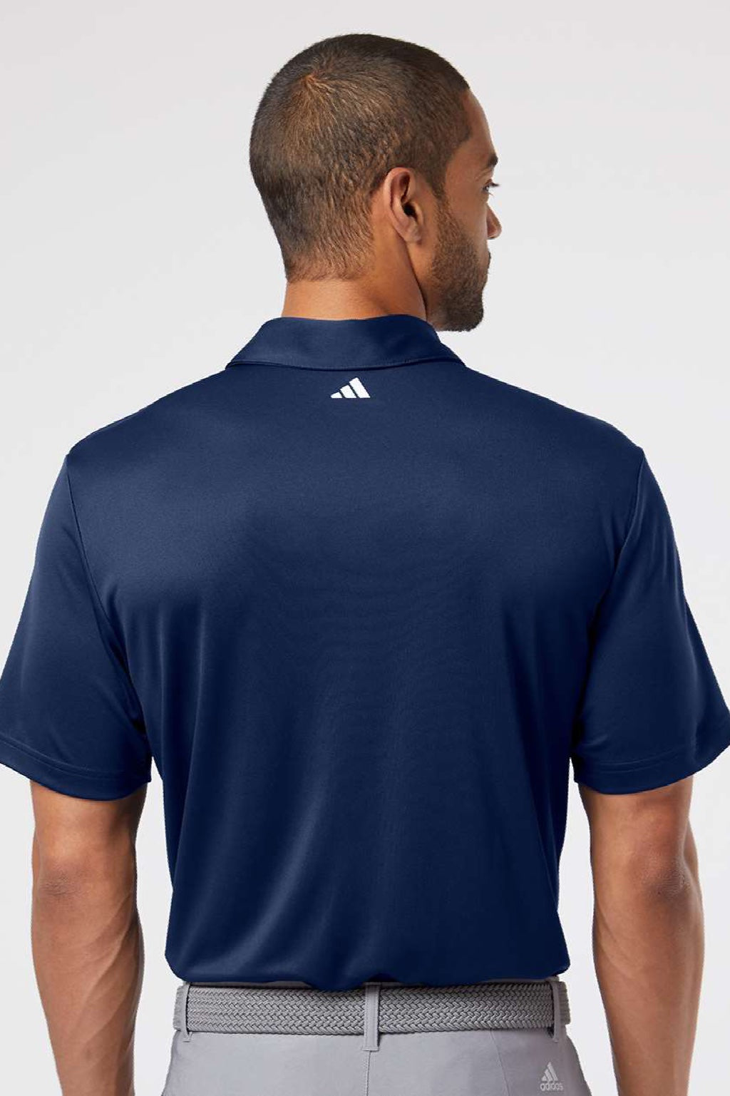 Adidas A480 Mens Floating 3 Stripes UPF 50+ Short Sleeve Polo Shirt Team Navy Blue Model Back