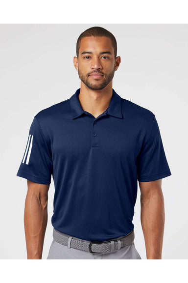 Adidas A480 Mens Floating 3 Stripes Polo Shirt Team Navy Blue/White Model Front
